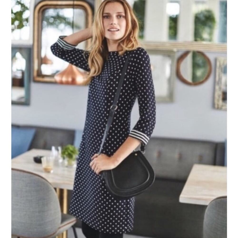 Boden‎ Dott Polka Dot Quilted Sweater Shift Dress Black White Size 10 Long